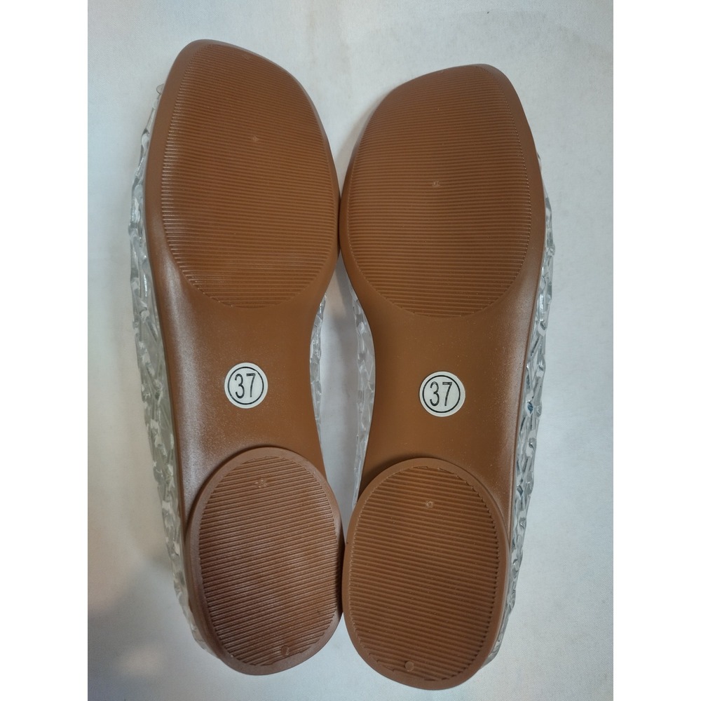 Clear Woven Jelly Flats Square Toe Slip On Summer Shoes Cork Footbed Size 37 NEW - Picture 4 of 5
